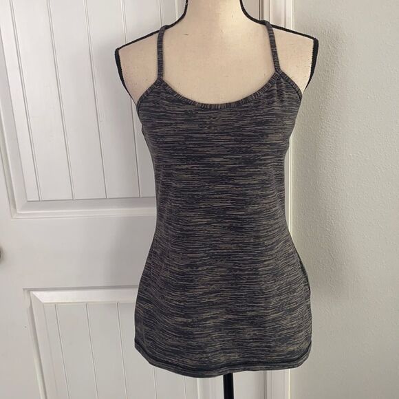 Lululemon Power Y Tank Gray Tan Straps Size 10 - Picture 2 of 11